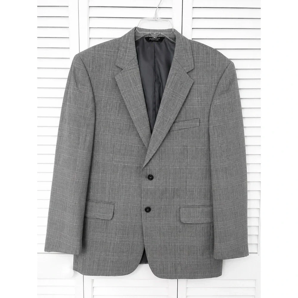 Jos. A. Bank 42 Short Gray Glen Plaid 100% Wool Sport Coat Blazer Classic EUC